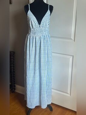Inspired Hearts Blue and White Striped Backless Maxi Dress